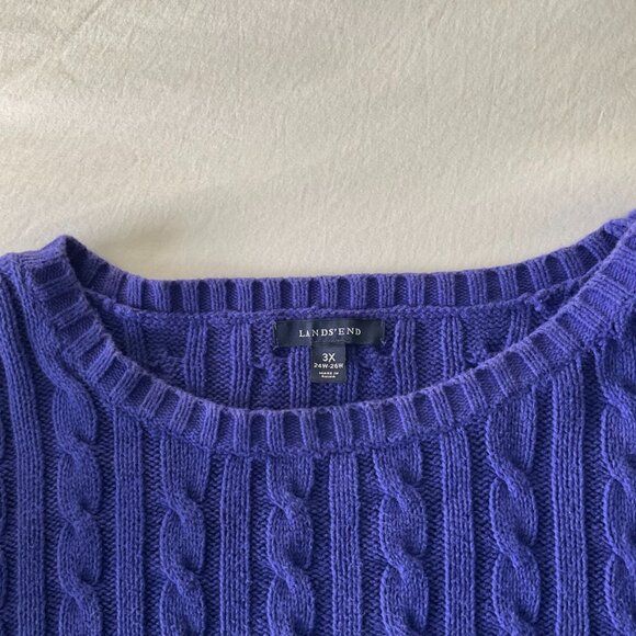 Lands End Womens 3XL Plus Crewneck Sweater 100% Cotton Cable Knit - Picture 3 of 10